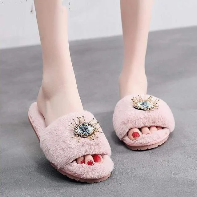 Evil Eye Fur Slippers - Glova