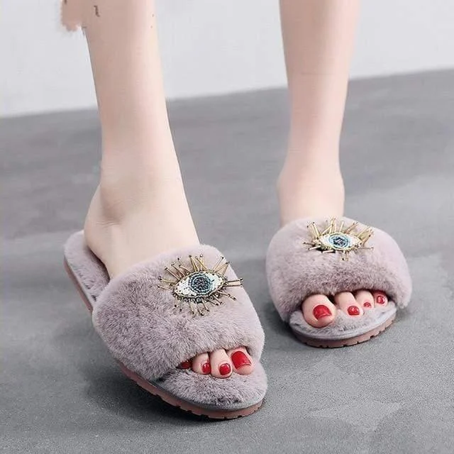 Evil Eye Fur Slippers - Glova