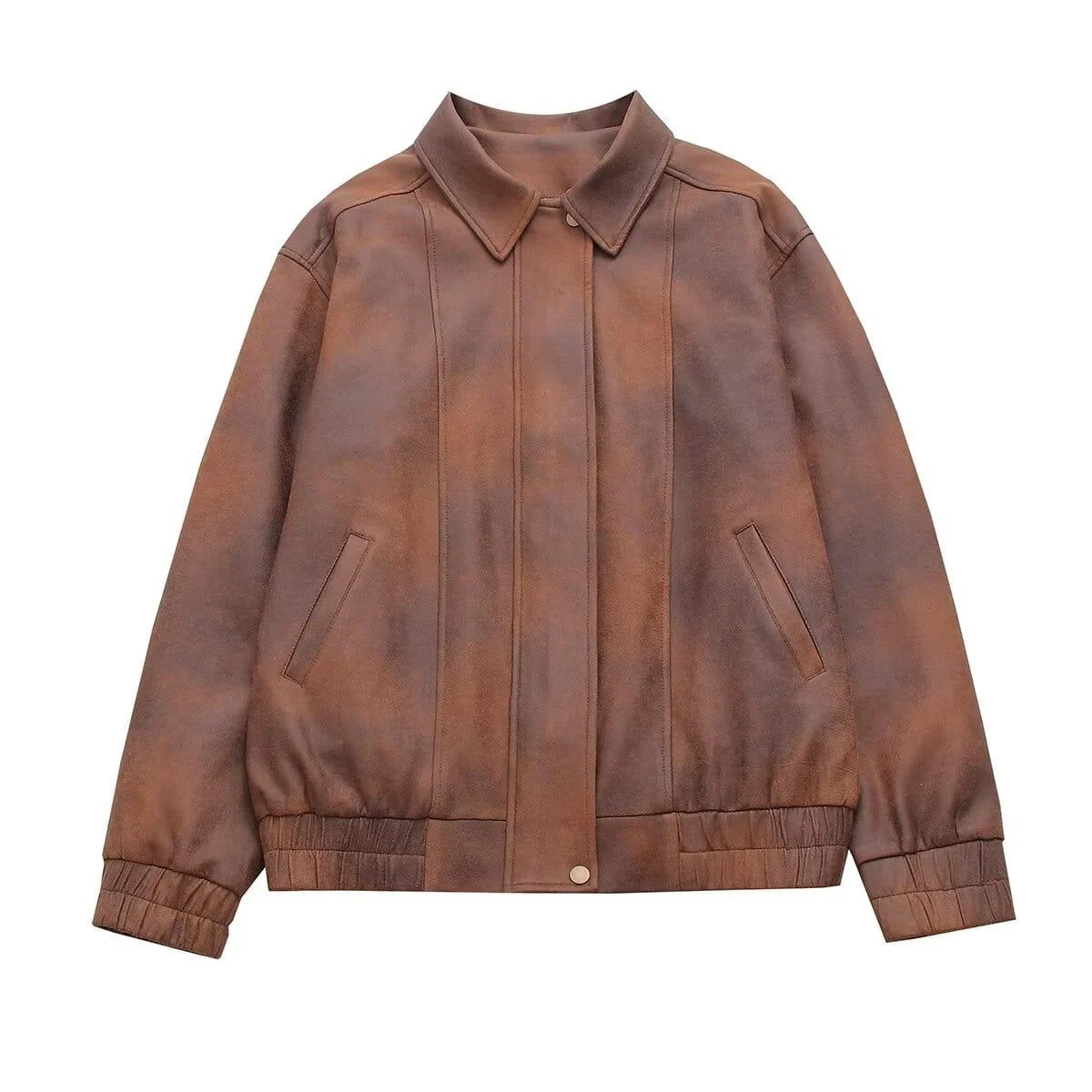 Faux Leather Bomber Jacket In Brown - Glova