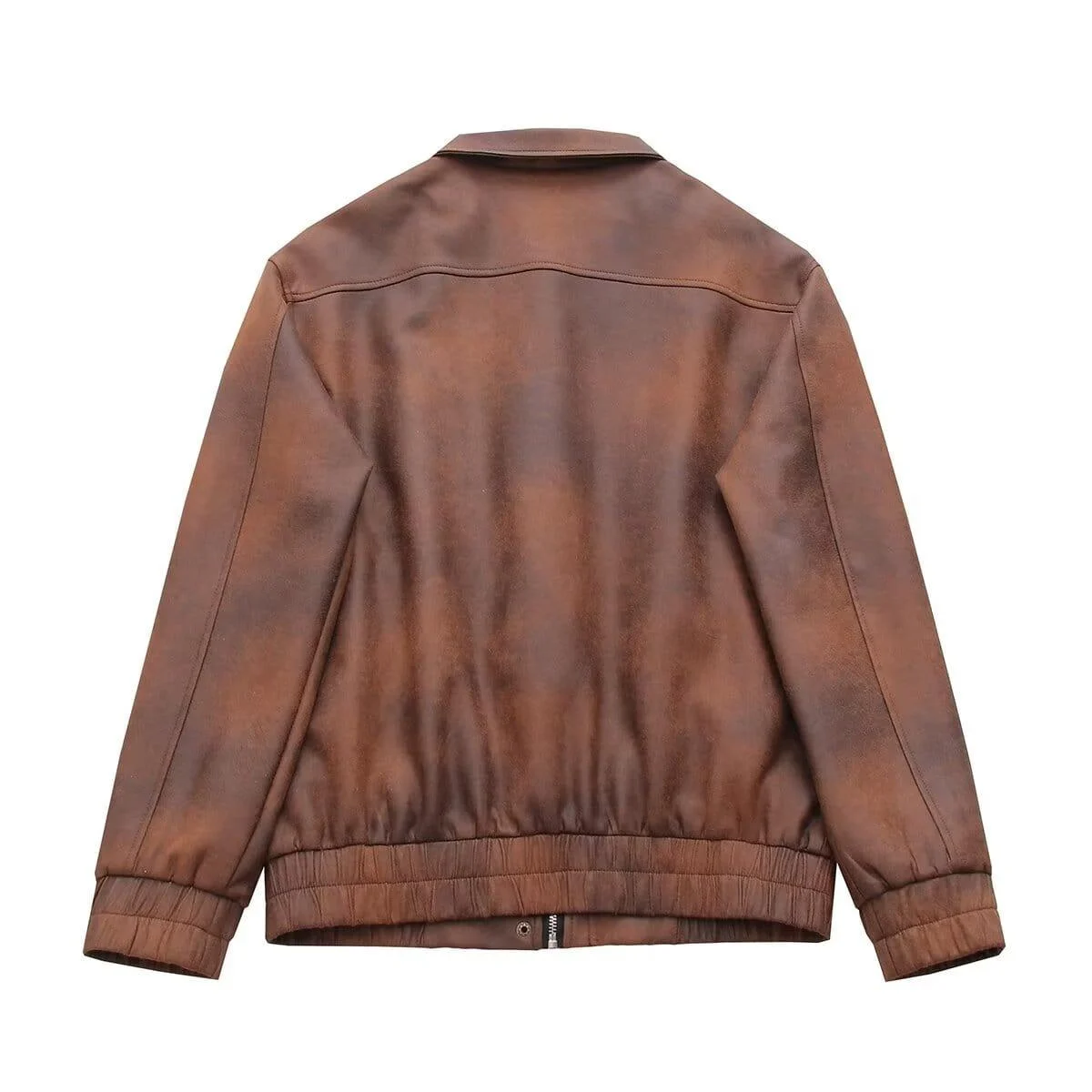 Faux Leather Bomber Jacket In Brown - Glova