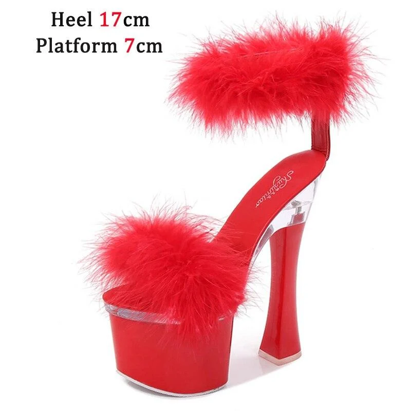 Feather Thick High Heels Platform Sandals - Glova