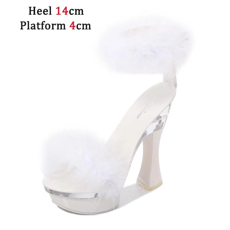 Feather Thick High Heels Platform Sandals - Glova