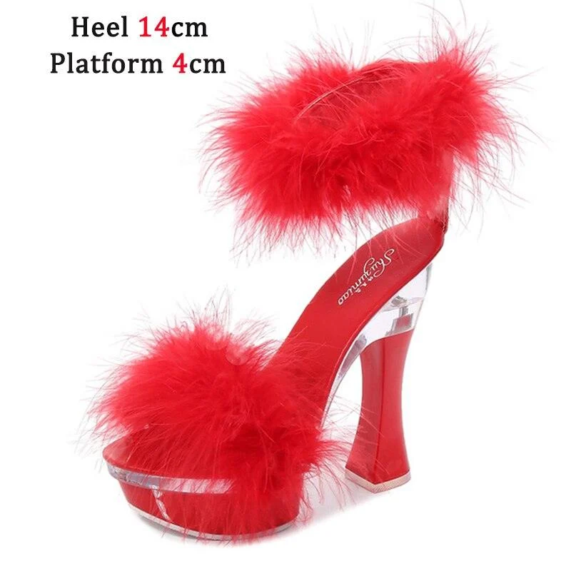 Feather Thick High Heels Platform Sandals - Glova