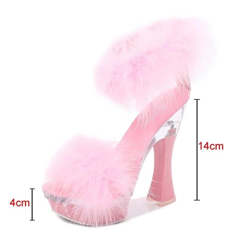 Feather Thick High Heels Platform Sandals - Glova