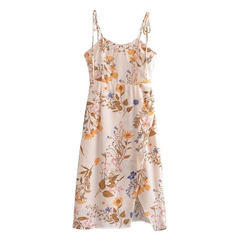 Felicia Floral Print Bustier Midi Chiffon Dress - Glova