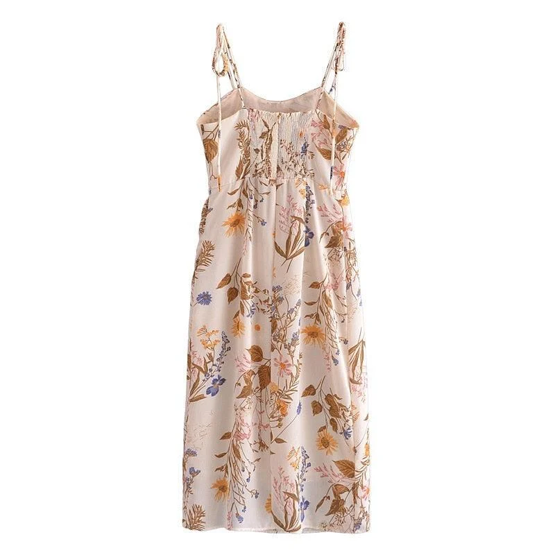 Felicia Floral Print Bustier Midi Chiffon Dress - Glova