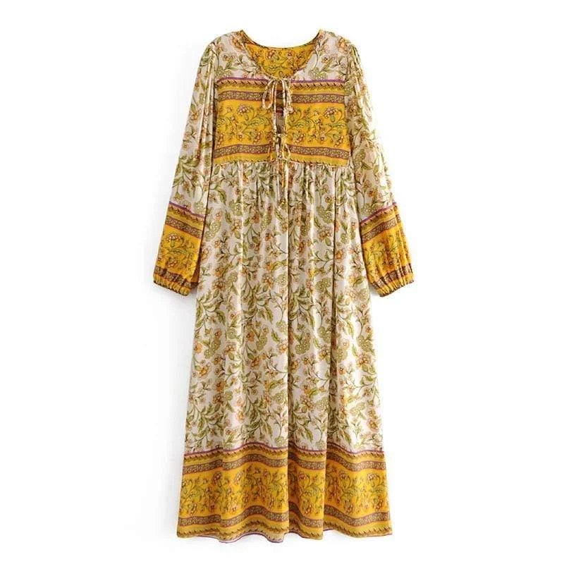 Fenna Yellow Floral Maxi Dress - Glova