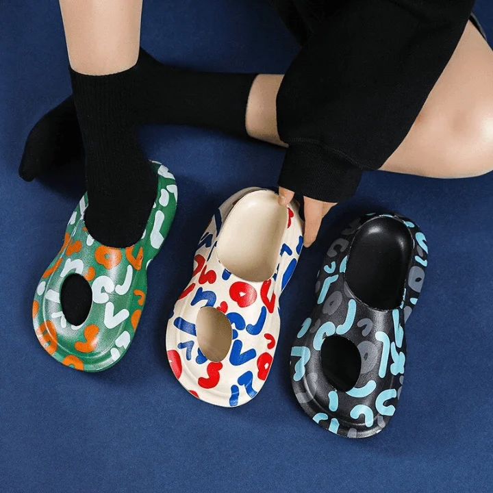 Ferris Printed Peep Top Rubber Moccasin Slippers - 3 Colors - Glova