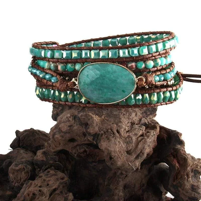 Five Leather Wrap Turquoise Stone Bracelet - Glova