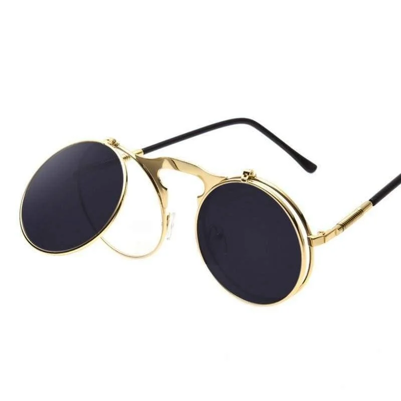 Flip Up Vintage Round Sunglasses - Glova