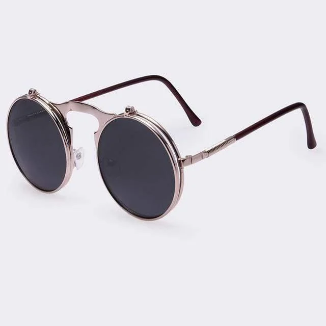 Flip Up Vintage Round Sunglasses - Glova