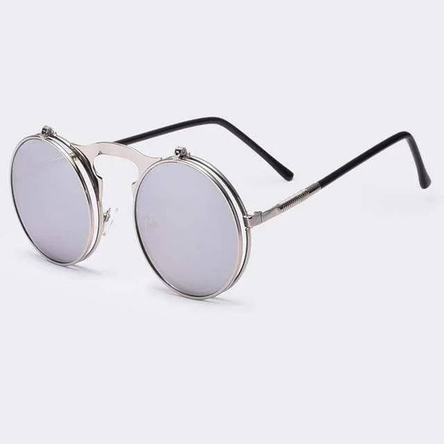 Flip Up Vintage Round Sunglasses - Glova