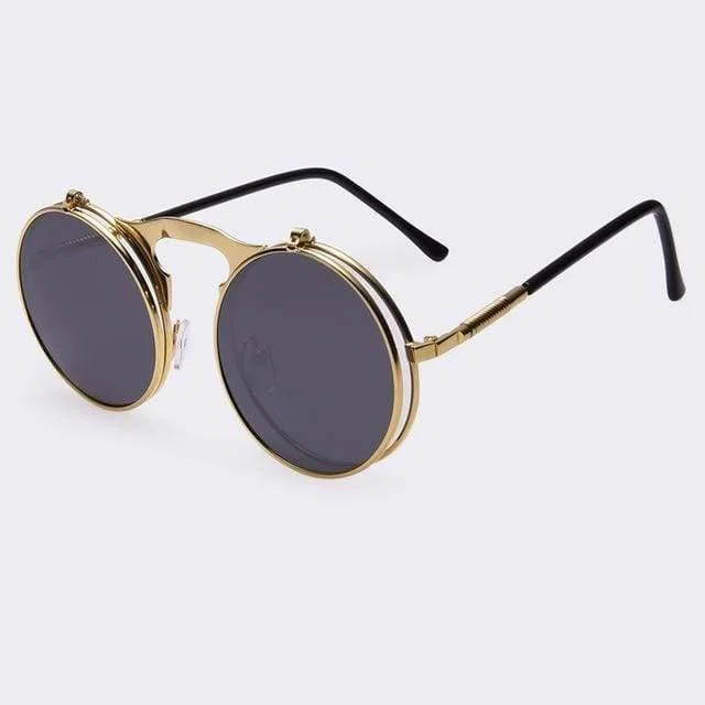 Flip Up Vintage Round Sunglasses - Glova