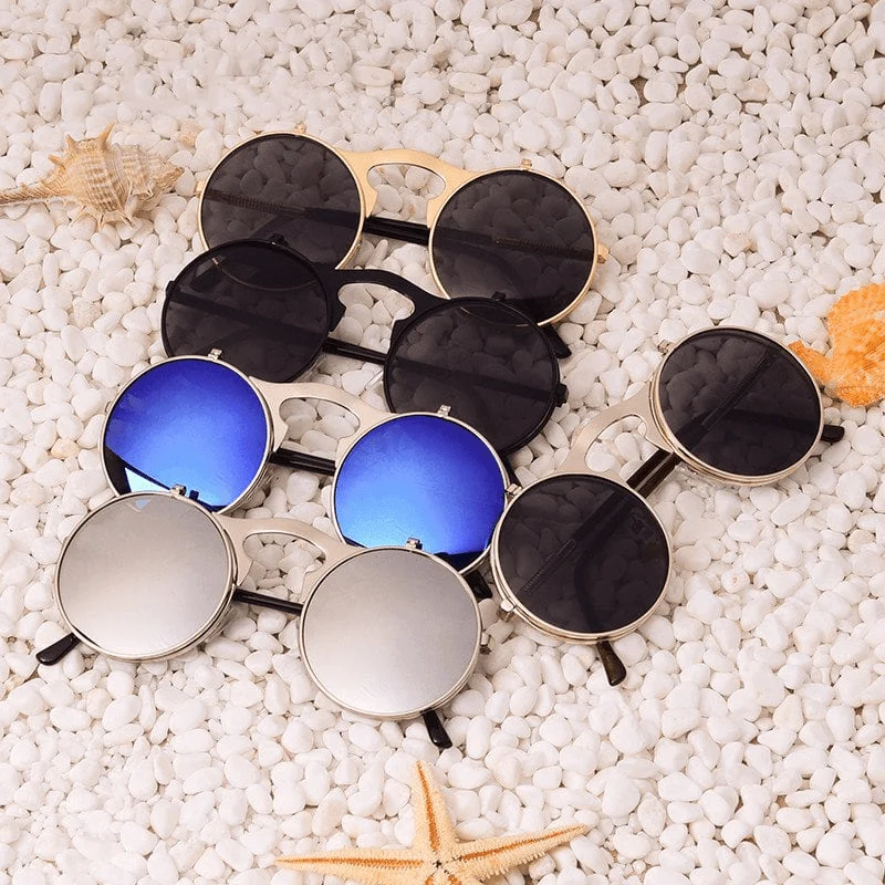 Flip Up Vintage Round Sunglasses - Glova