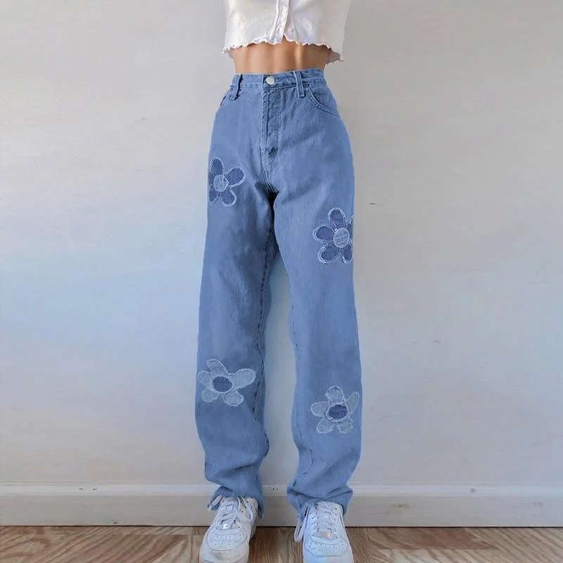 Floral Denim Pants - Glova