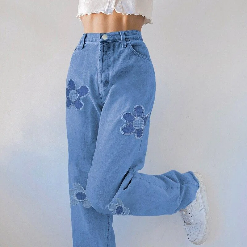 Floral Denim Pants - Glova