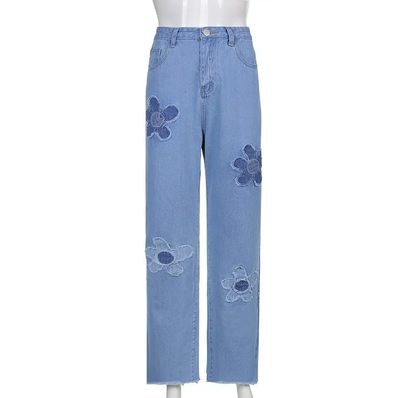 Floral Denim Pants - Glova