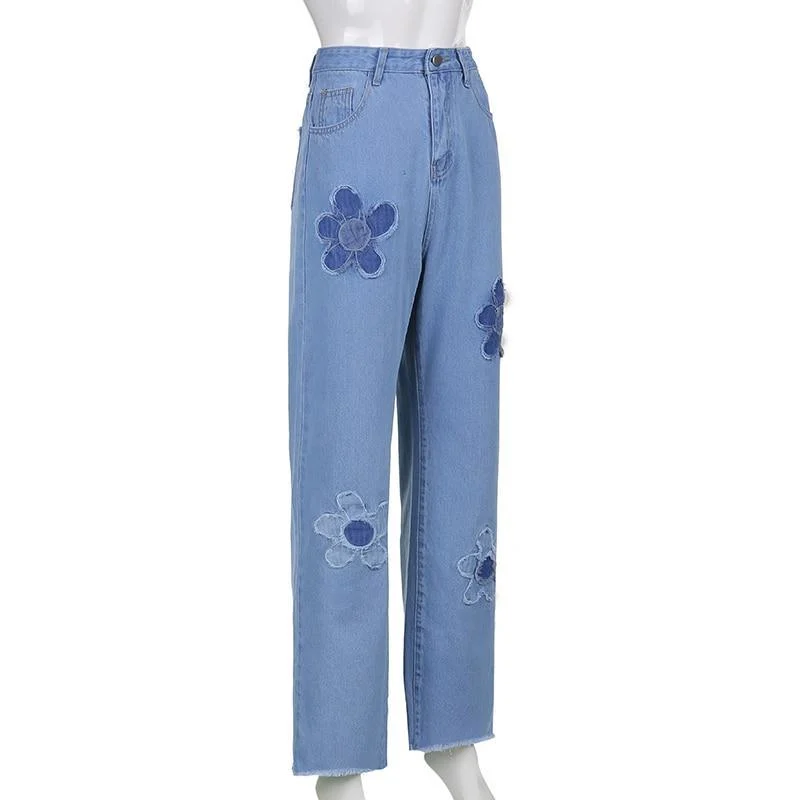 Floral Denim Pants - Glova