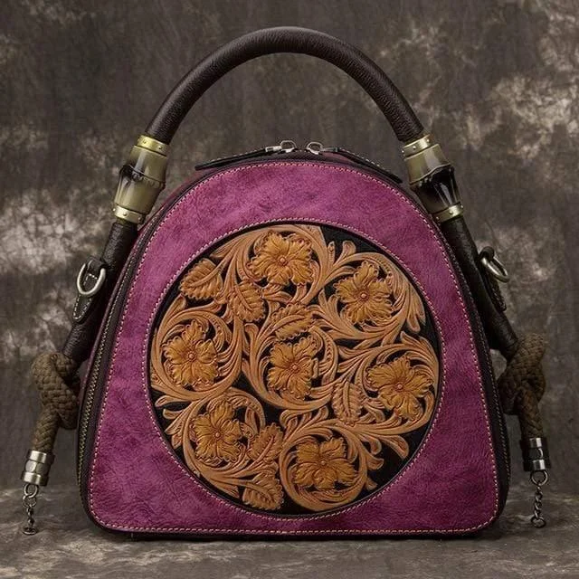 Floral Embossed Leather U-Handbag - Glova