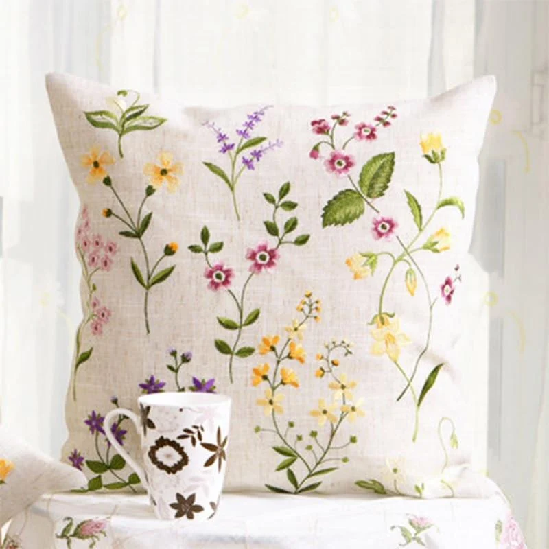 Floral Embroidered Cushion Cover - Glova