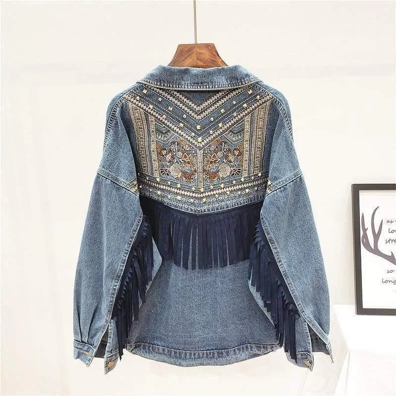 Floral Embroidered Denim Jacket - Glova