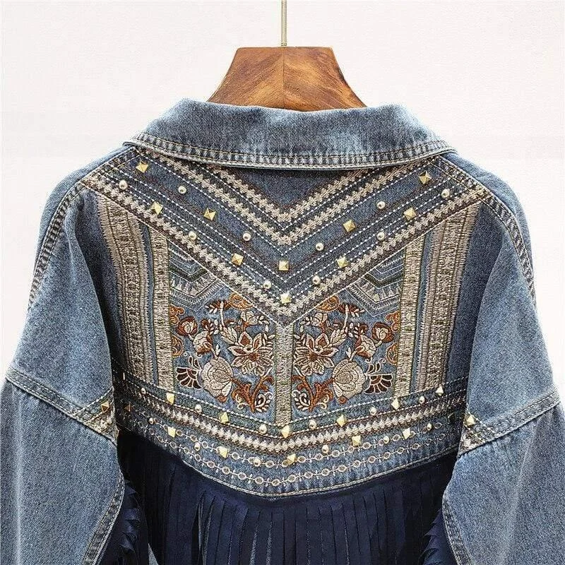 Floral Embroidered Denim Jacket - Glova