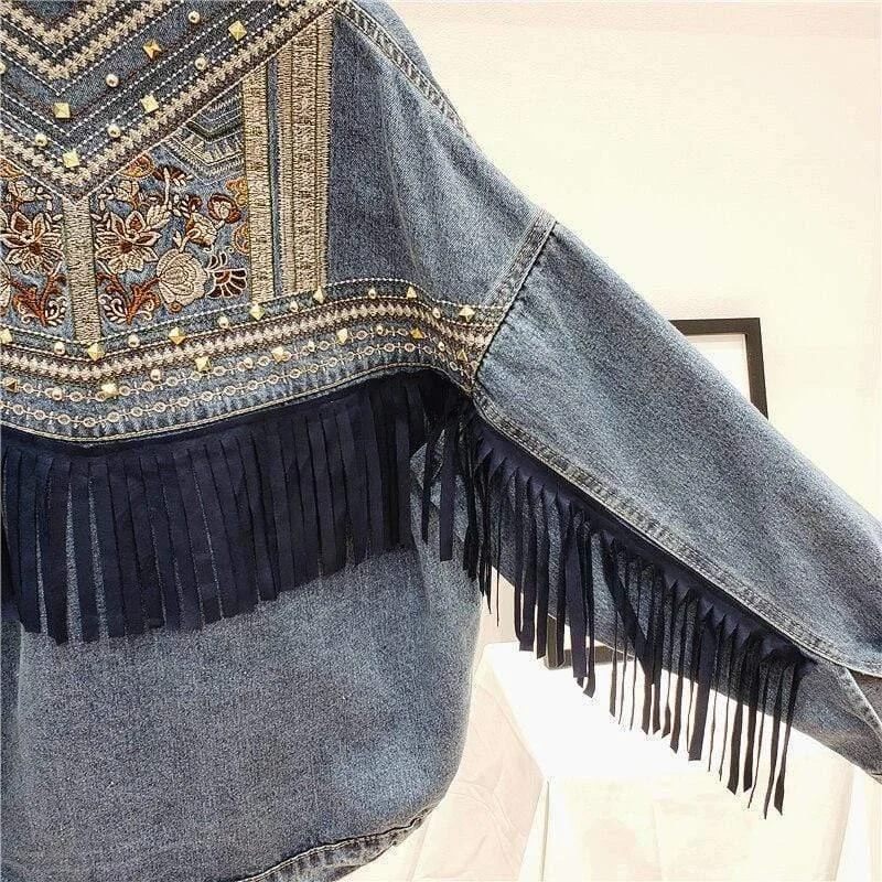 Floral Embroidered Denim Jacket - Glova