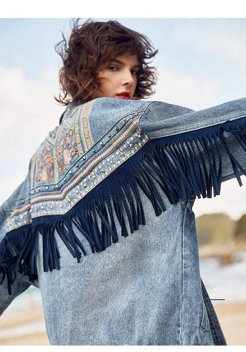 Floral Embroidered Denim Jacket - Glova