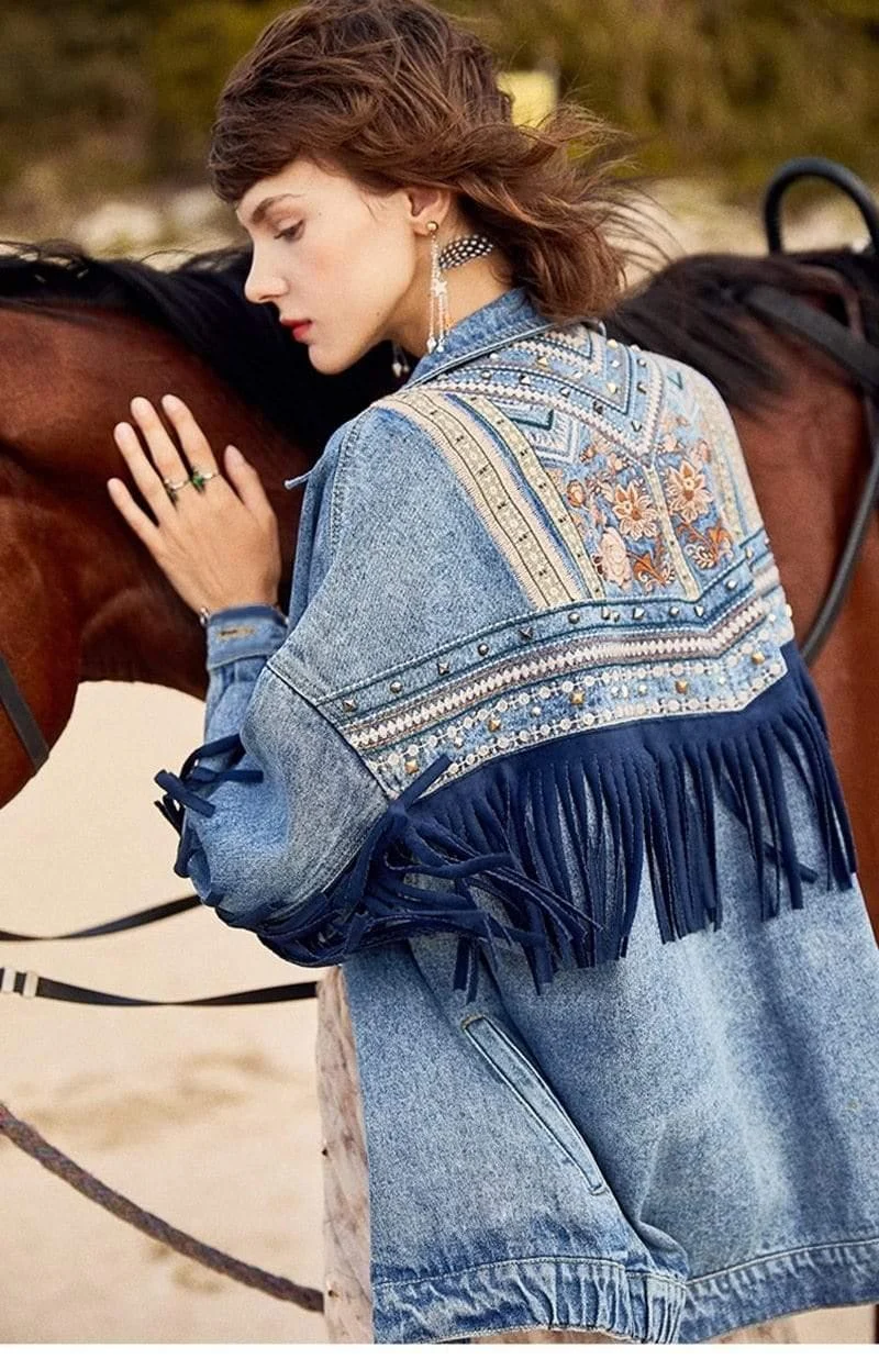 Floral Embroidered Denim Jacket - Glova