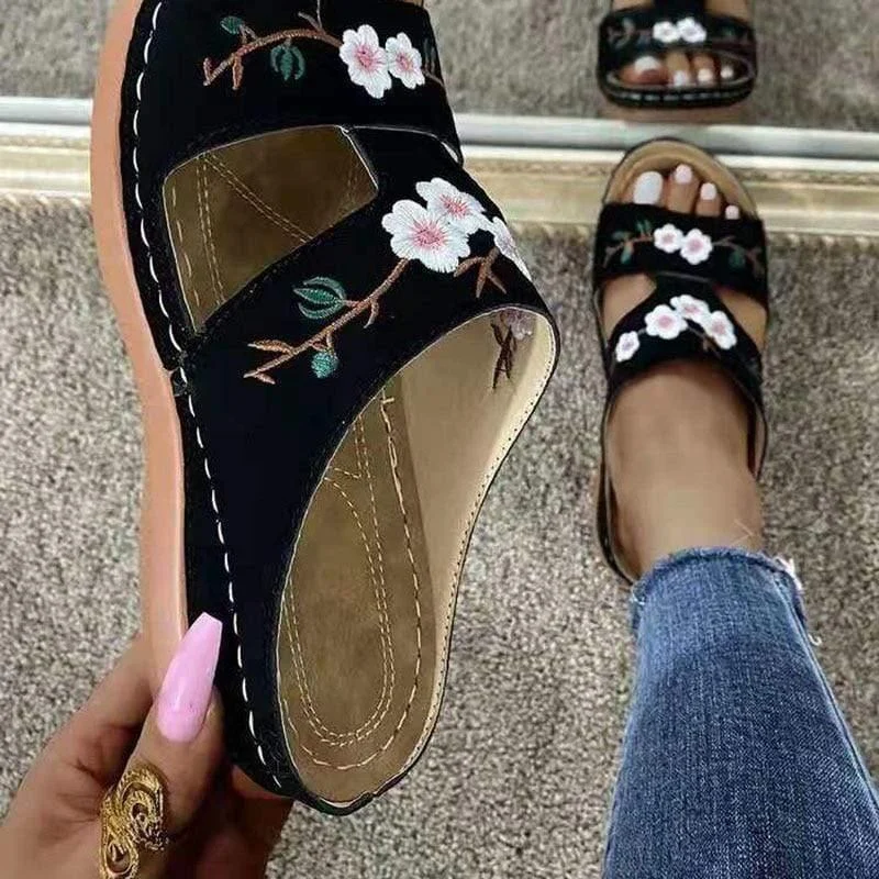 Floral Embroidered Slippers - Glova