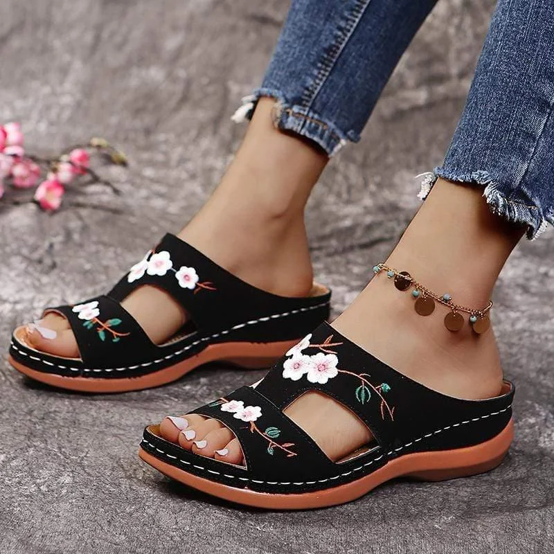 Floral Embroidered Slippers - Glova