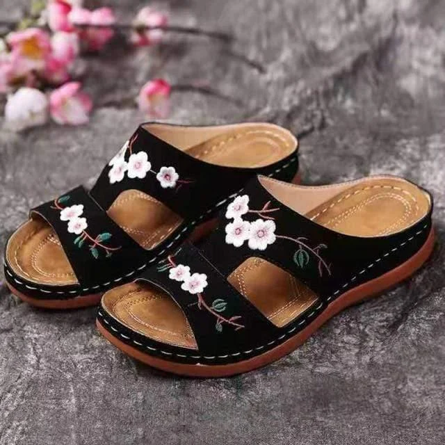 Floral Embroidered Slippers - Glova