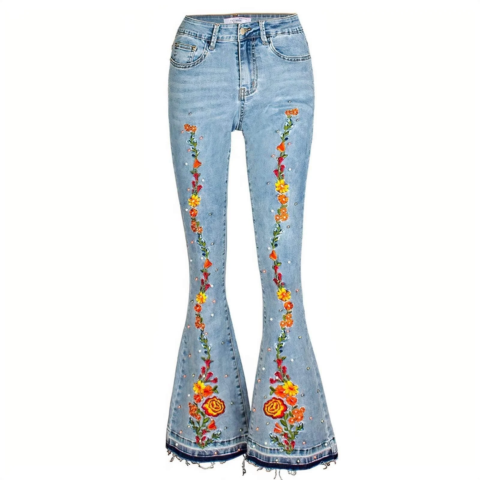 Floral Embroidery Flare Jeans - Glova