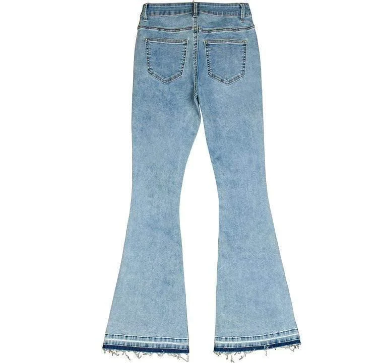 Floral Embroidery Flare Jeans - Glova