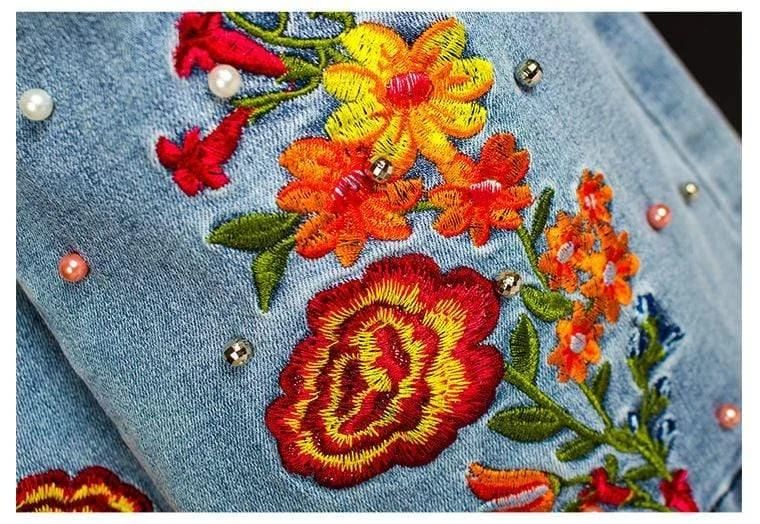 Floral Embroidery Flare Jeans - Glova