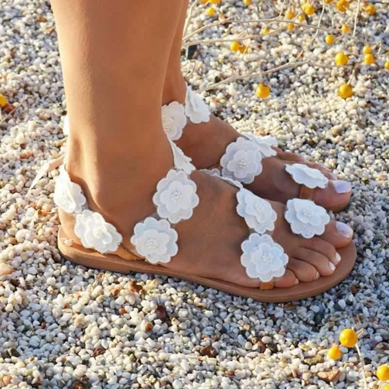 Floral Flat Sandals - Glova