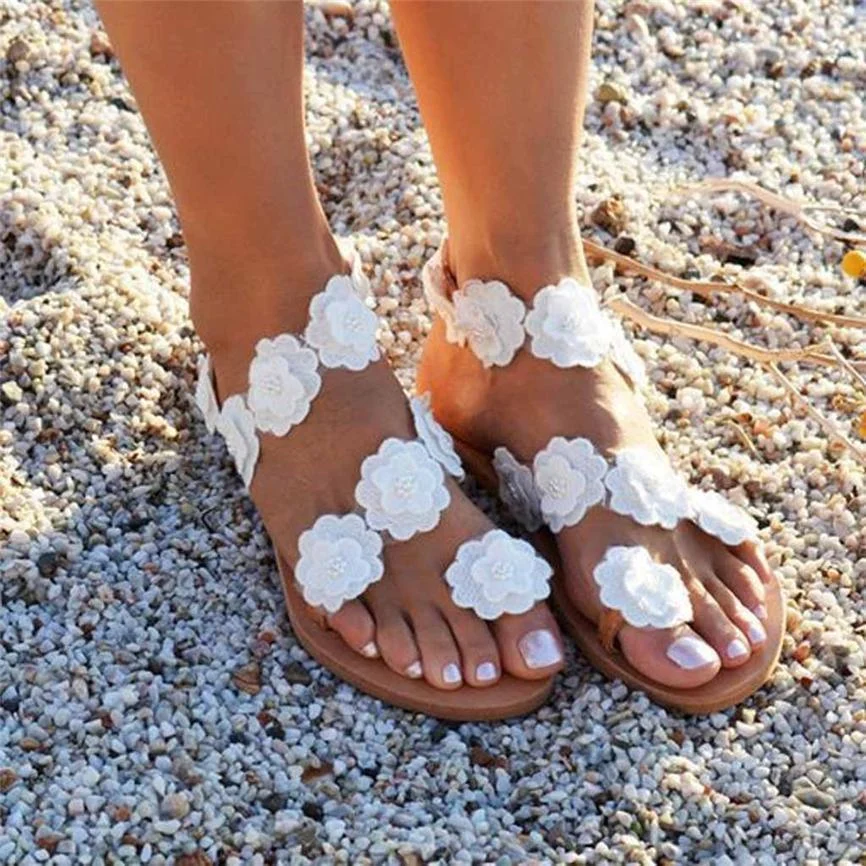 Floral Flat Sandals - Glova