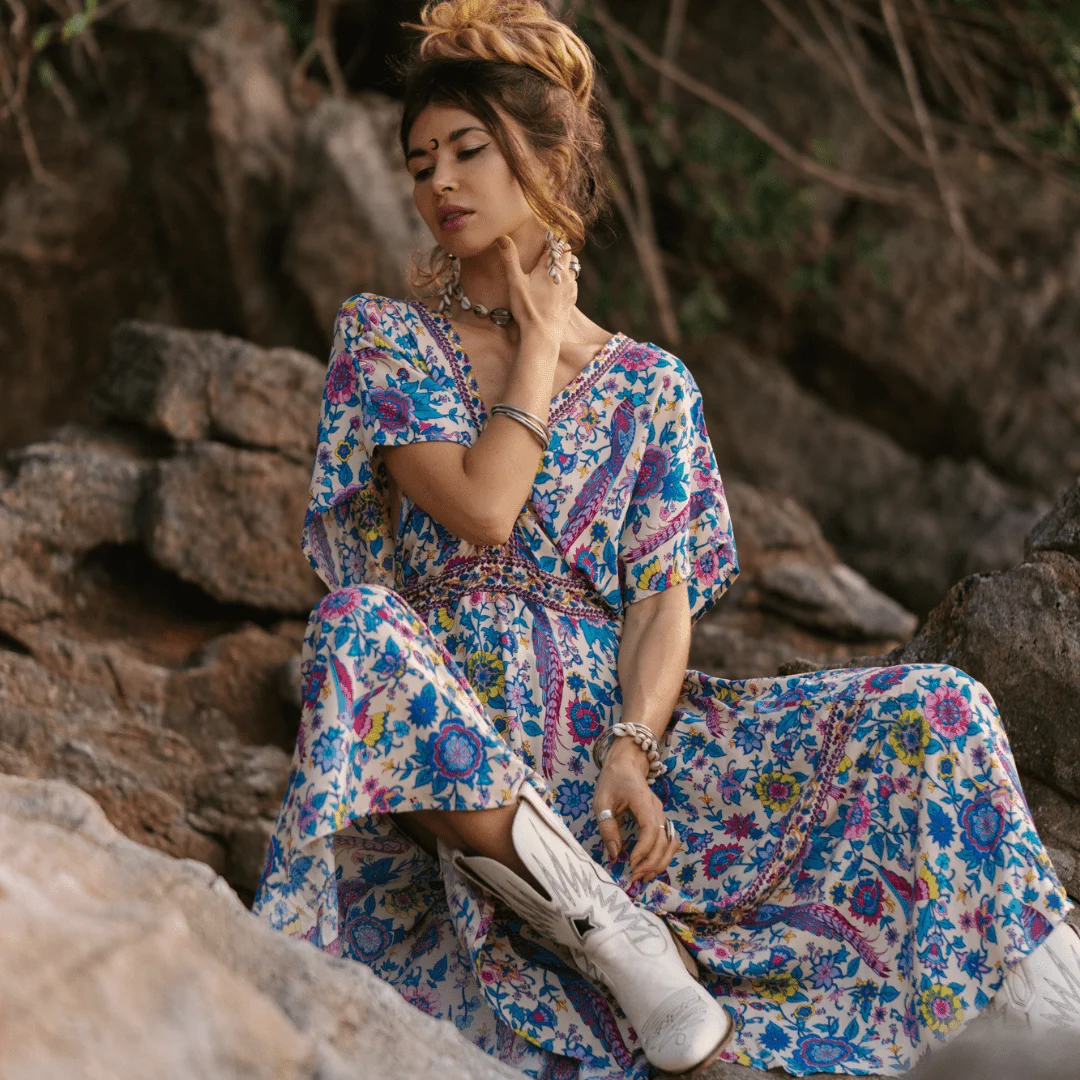 Floral Love Birds Maxi Dress - Glova