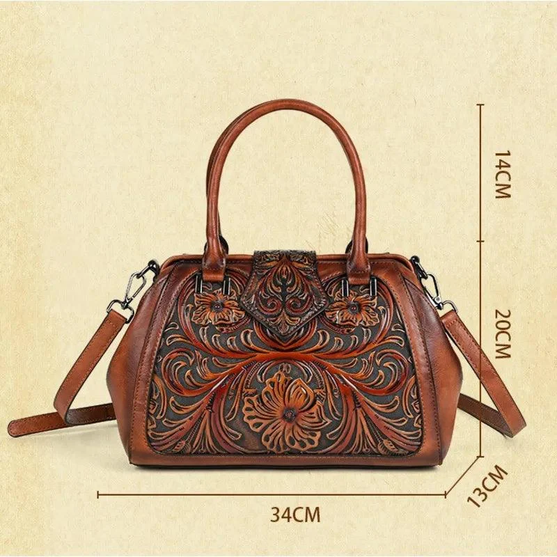 Floral Pattern Embossed Handmade PU Leather Bags - Glova