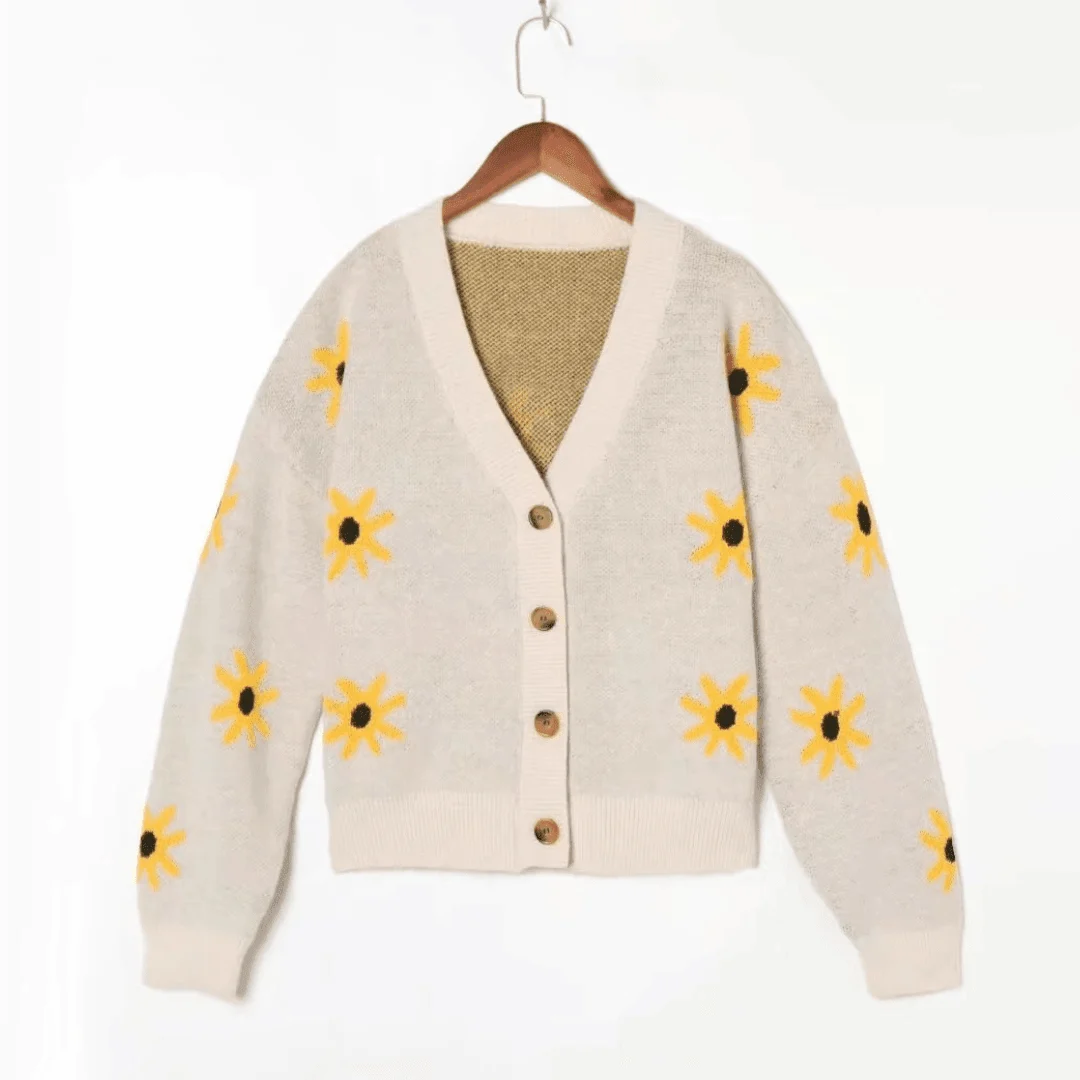 Floral Pattern Knitted Cardigan - Glova