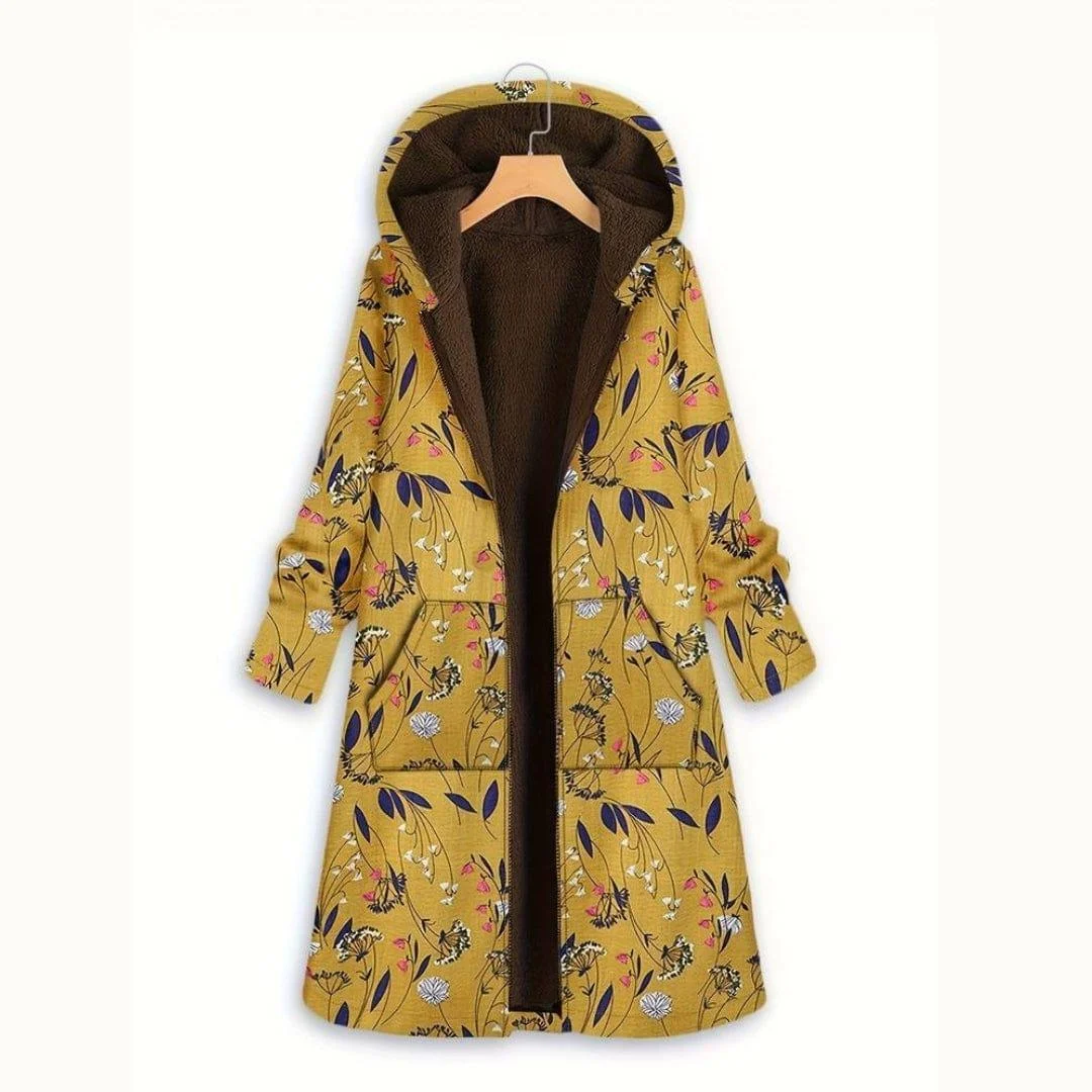 Floral Print Plush Hooded Coat - Glova