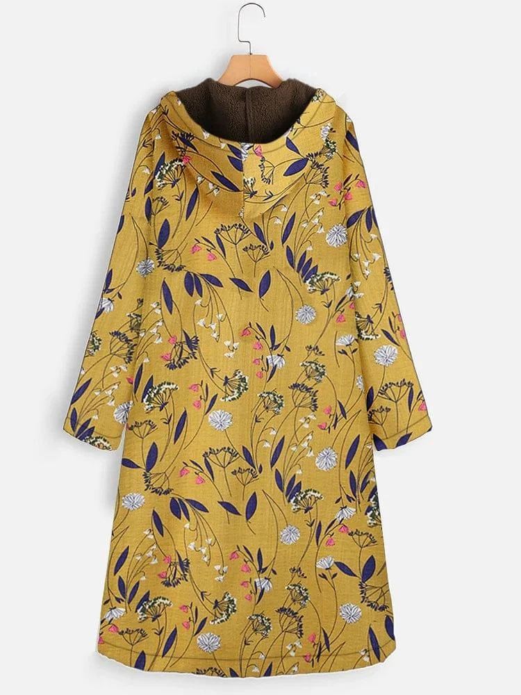 Floral Print Plush Hooded Coat - Glova