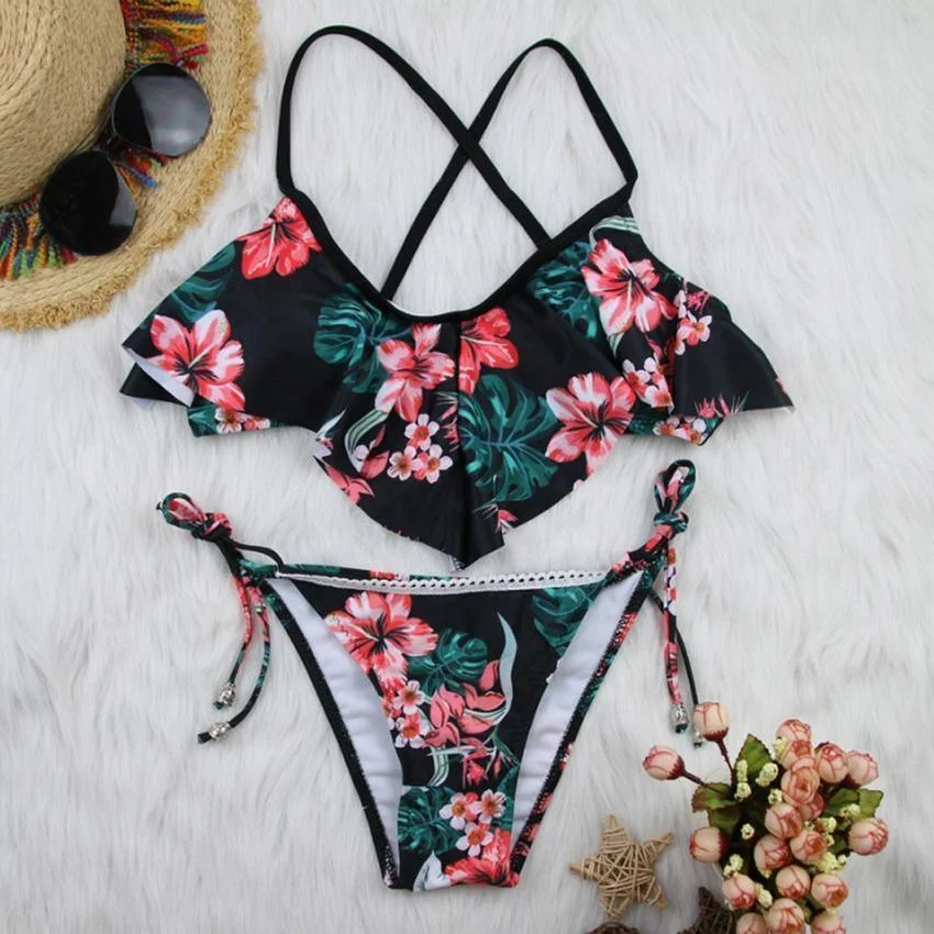 Flounce Hibiscus Bikini Set - Glova