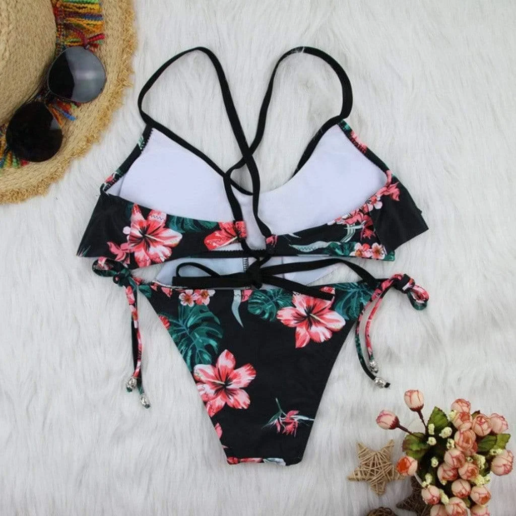 Flounce Hibiscus Bikini Set - Glova