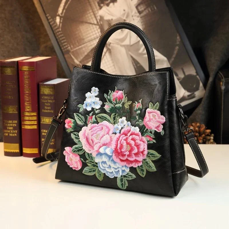 Flower Design Crossbody Leather Handbags for Women - Glova