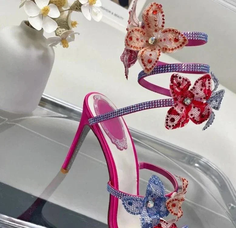 Flower Pearl Crystal Ankle Wrap Women Sandals - Glova