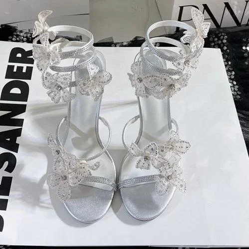 Flower Pearl Crystal Ankle Wrap Women Sandals - Glova