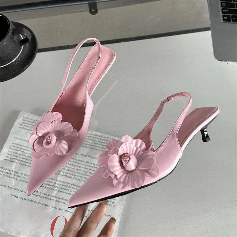 Flower Thin Low Heels Women Pumps Slingback Shoes - Glova