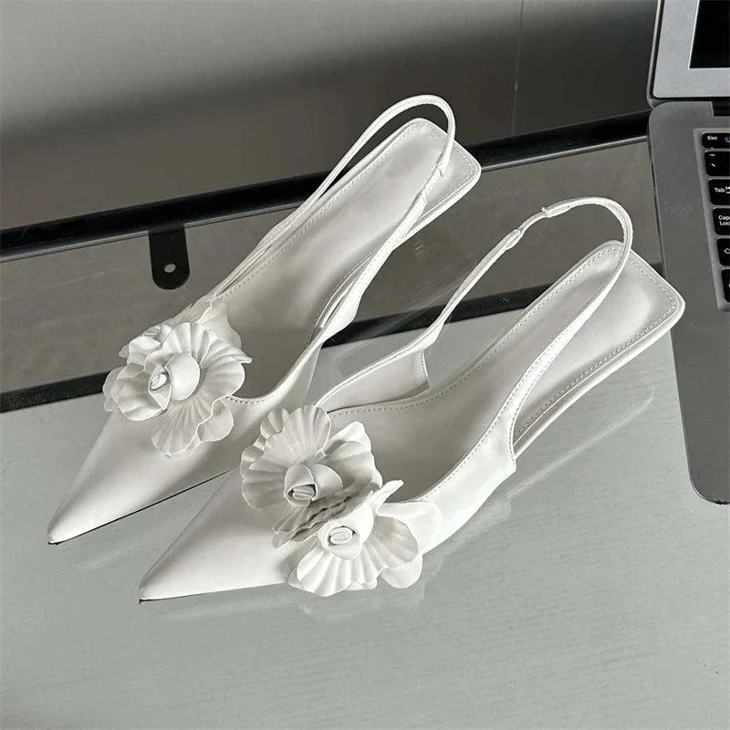 Flower Thin Low Heels Women Pumps Slingback Shoes - Glova