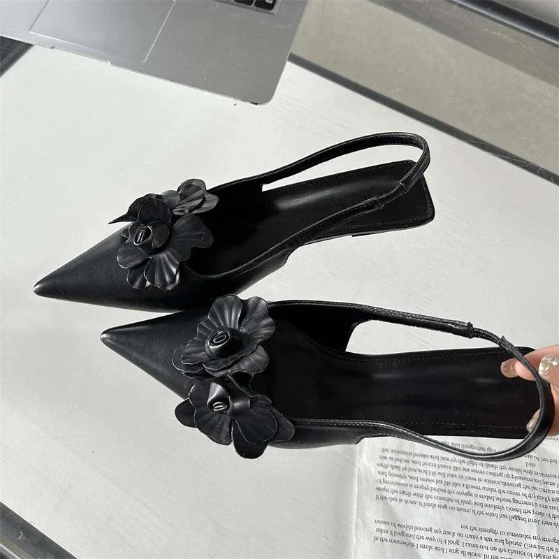 Flower Thin Low Heels Women Pumps Slingback Shoes - Glova